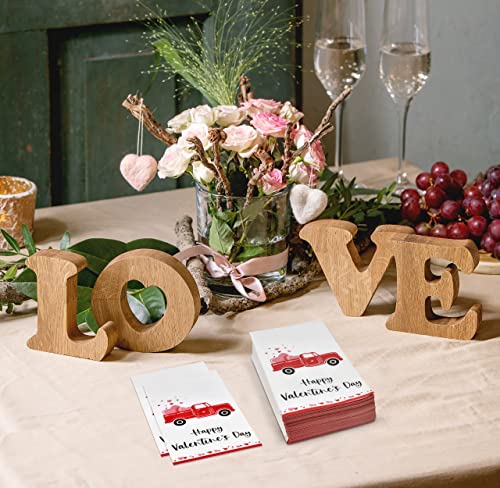 100 Happy Valentines Day Guest Napkins Disposable Paper Pack Valentine Truck Hearts Dinner Hand Napkin For Valentine's Heart Love Bathroom Powder Room Wedding Holiday Birthday Party Decorative Towels #TOP4