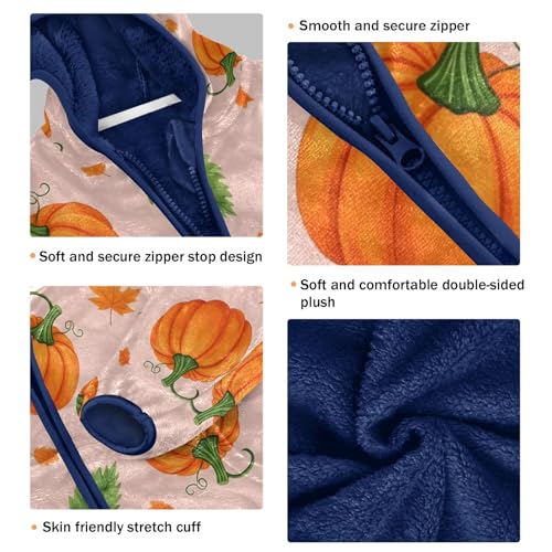 Pumpkin Leaves Pattern on Peach Toddler Fleece Jacket Girl Boys Hooded Fleece Jacket Coat Warm Outwear Zip-up 3-10T3