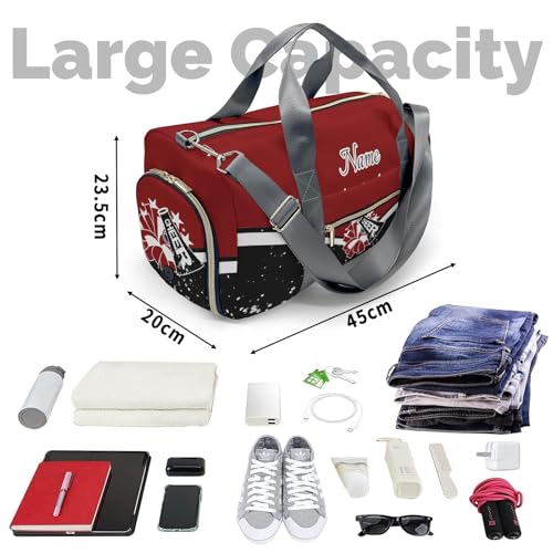Cheer Cheerleader Personalized Duffel Bag Customized Yoga Sport Bags with Name Travel Duffel Bag Shoulder Bag Deep Red Weekender Bags with Shoe Compartments4
