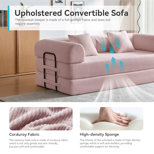 Image of Compression Sofa, Cloud Sectional Sofa,Sofa Bed, Boneless Modular Sectional Sofa with 2 Pillow, Comfy Fluffy Couch with Futon Bed, Perfect for Living Room, Small Space