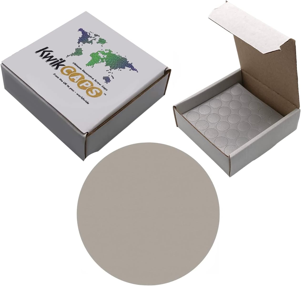 PVC Aluminium Smooth Self Adhesive Screw Cover Caps Nail & Cam Covers. 14 mm Trade Box of 625