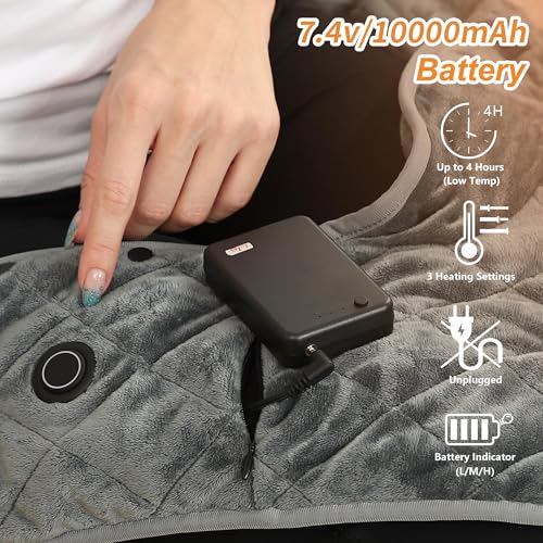 Portable Cordless Heating Pad for Neck and Shoulders, with Battery - 3 Heat Settings, Electric Heated Wrap - 16'' x 22'' - 2.2lbs