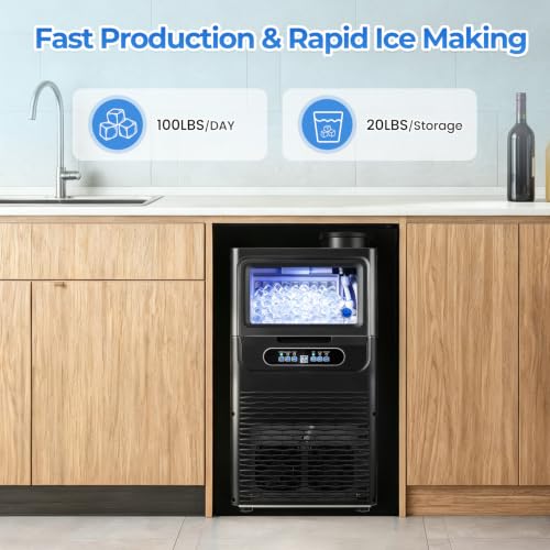 Image of Commercial Ice Maker Machine, 100Lbs /24H with 20lbs Storage Bin
