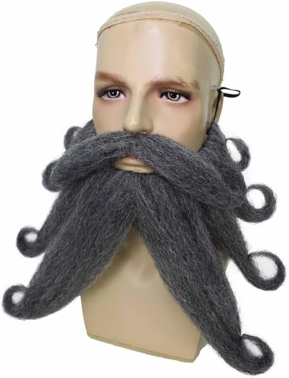 Men's Davy Jones-Inspired Ash Grey Pirate Beard and Mustache, Flame-Retardant Synthetic Fiber