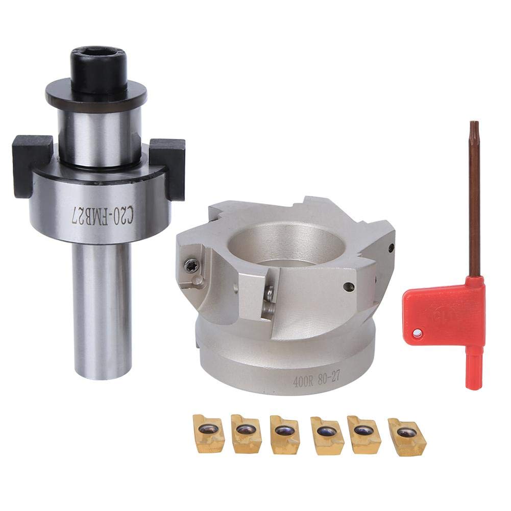 Shank Indexable Face End Mills Arbor Face Milling Cutter Collet Chuck Holder with Milling Inserts Wrench for Metal Stainless Steel(6PCS Milling Inserts)