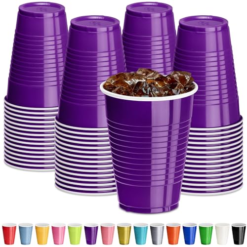 DecorRack Purple Plastic Cups 12 oz Disposable Cups Reusable Party Supplies (40 Count)