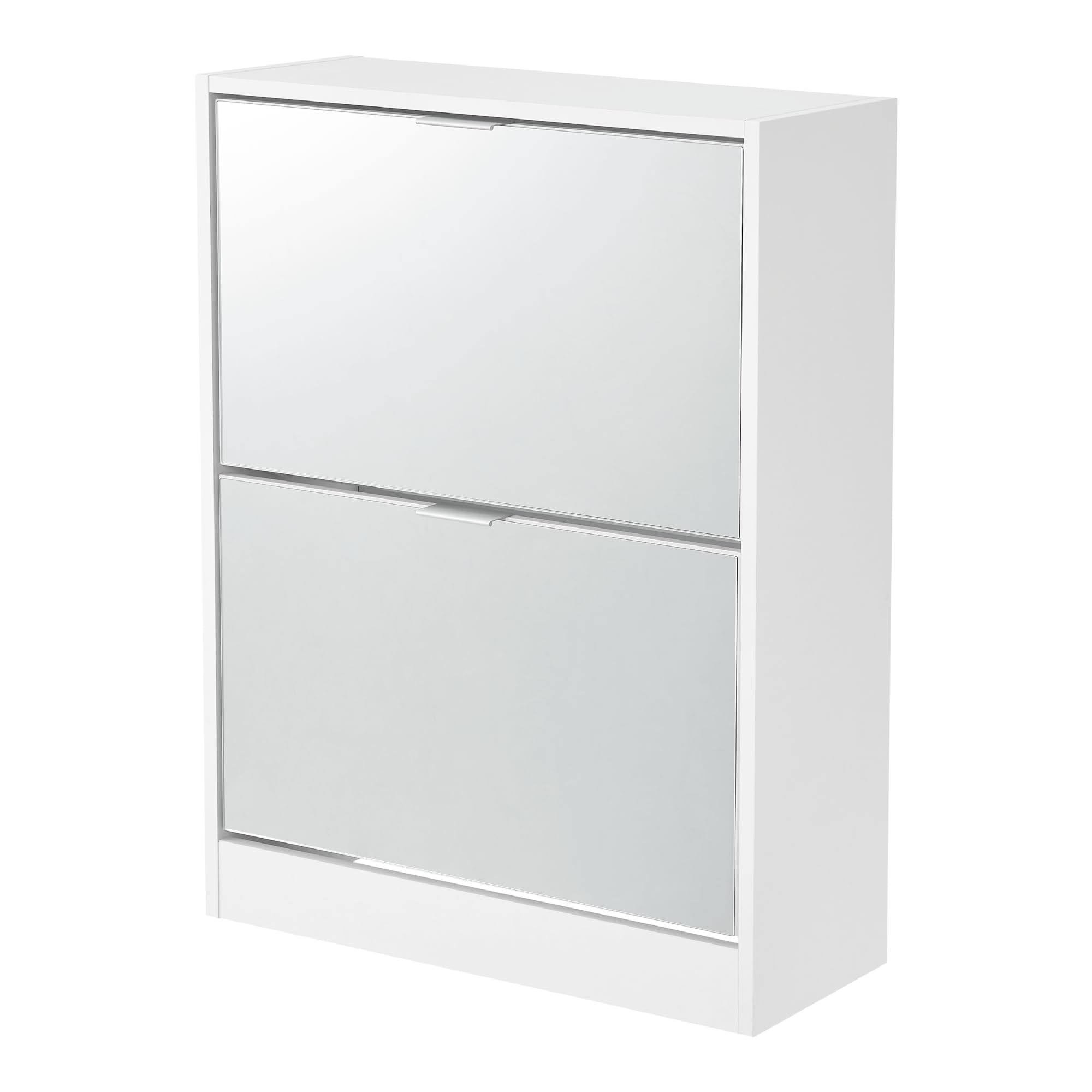 [en.casa] Zapatero Estrecho Mueble Recibidor 2 Puertas Abatibles con Espejo máx. 12 Pares de Calzados Aglomerado 80 x 60 x 24 cm - Blanco