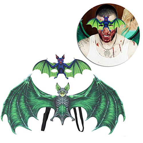 Fantasia de morcego para adultos com asas de morcego, conjunto de escudo de rosto de asa de morcego