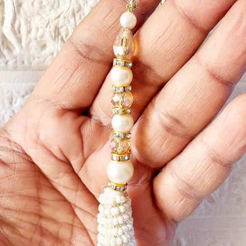 Image of Adikala Craft Store Handmade Ethnic Latkan Tassel Set of 2 for Saree Pallu, Blouse, Suits, Dupatta, Lehenga Decor (White French Wire)