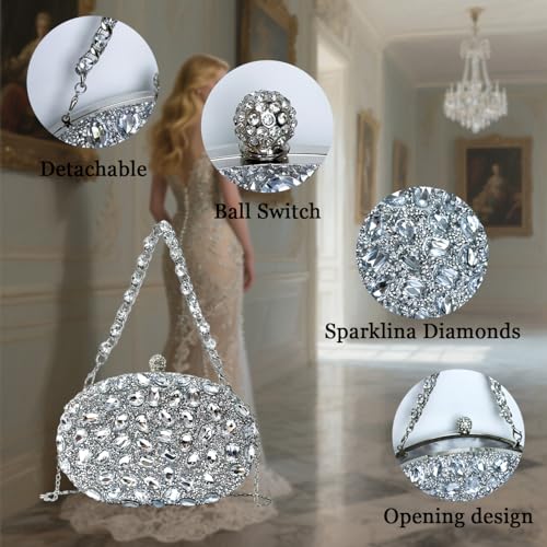 Image of Sparkling Crystal Diamond Women's Rhinestone Clutch Purse with Round Pearl Clasp