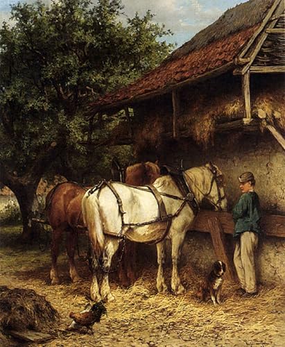 Cuadro de dos caballos para decorar paredes vacías con arte clásico de establo 60x90cm