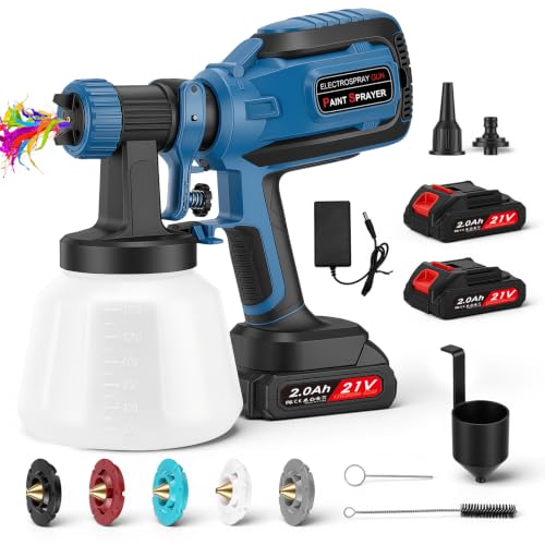 Cepolawa Pistola de Pintura Bateria, Pistola Pintura Inalámbrica con 2 Baterías, 5 Boquillas & 3 Modos de Pulverización, Depósito 1200ml, Pistola de Pintura Eléctrica para Cobertizos, Paredes, Muebles
