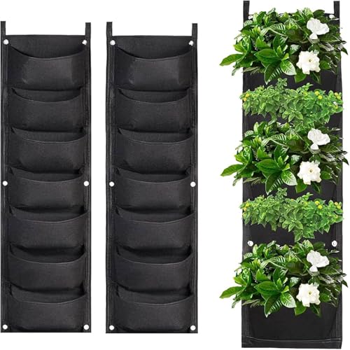 2 Pcs Sacs de Culture Plantes, 7 Poches Jardiniere Murale Sac pour Jardin Vertical, Respirant Tissu Non Tissé Culture Suspendus pour Cour, Maison,...