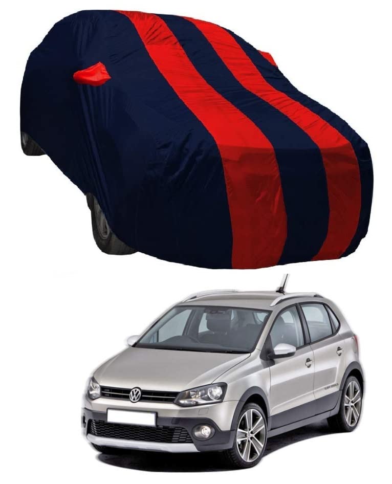 Image of Auto Hub Car Cover Compatible with Polo Cross with Weather Proof, Mirror Pocket, Triple Stitched, Polo Car Cover- Navy-Red