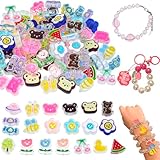 40PCS 20 Styles Large Acrylic Cute Assorted Beads for Jewelry Making Candy Tulip Flower Bear Duck Bee Butterfly Beads for Necklace Earrings Braclets Crafts Focal Beads Chunky Keychain Phone Charms