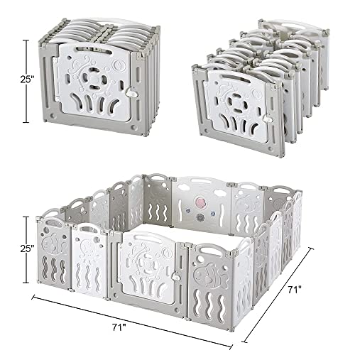 Albott Baby Fence Kid Playpen 18 Panel Albott Play Yard - Foldable Kids Safety Activity Center Playard Safety Lock Gate,Adjustable Shape, Portable Design for Indoor and outdoor (18 Panel, Grey+White) - Image 4