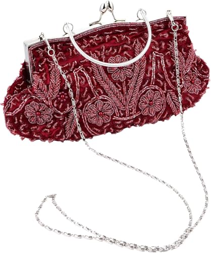 Pochette de fête fait main rétro bourgogne en perles pour mariage élégant