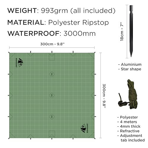 Camping Tarp 10x10 ft (3x3 m) Waterproof Lightweight Rain Fly - Backpacking, Hammock Shelter, Emergency Survival Tent, Durable, Compact All-Weather Cover - Image 5