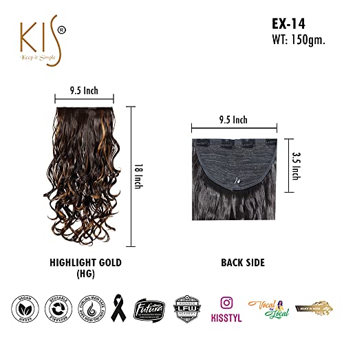 Image of KIS Synthetic Wavy Hair Extensions with 4 Clip-in for Women, Highlight Gold | 18 Inches, Natural, Soft Heat Resistant Hair, Thick Washable Reusable, Artificial Hair Clip on Extension for Bridal, Wedding