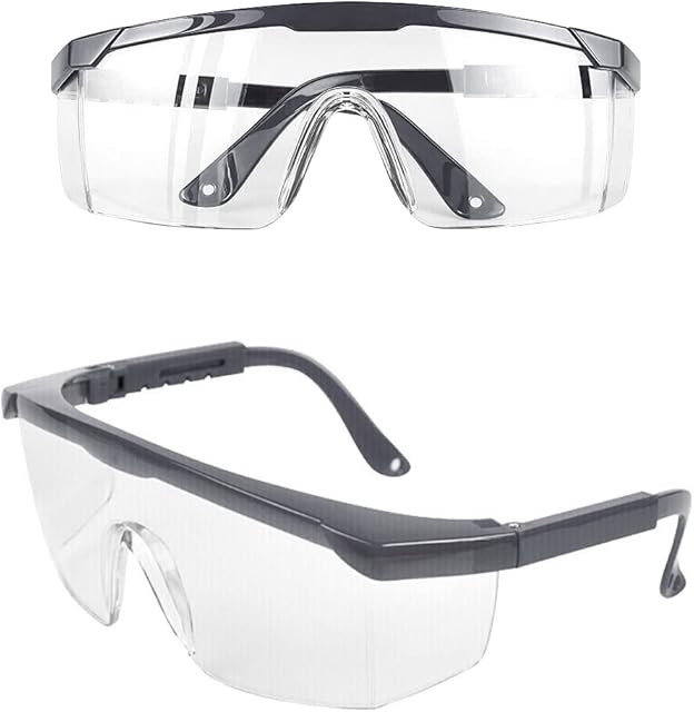 Safety Goggles,2 Pcs Wrap Around Safty Glasses Anti-Fog Protective Goggles Blue Frames Eye goggles protectionfor Kids adult Eye Protection with Clear Thicker PC Lenses For Outdoor Activities Black