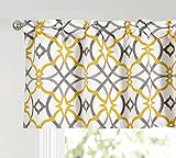 Annlaite Spiral Geo Trellis Pattern Window Curtain Valance for Kitchen/Bathroom Rod Pocket 52 Inch by 18 Inch,Yellow/Gray
