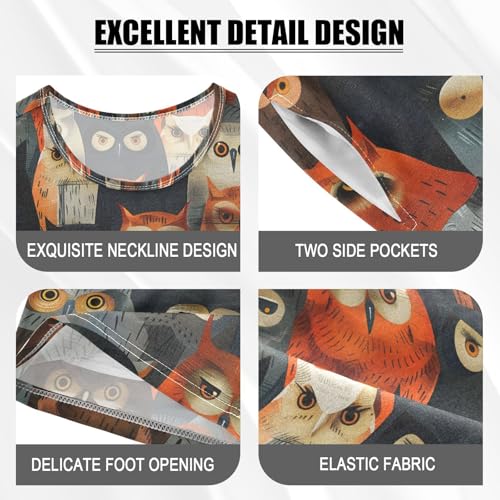 ALAZA Colored Bird Owl Art Pajamas Set Short Sleeve Cotton Sleepwear Summer Pjs 2 Piece 5-14Y4