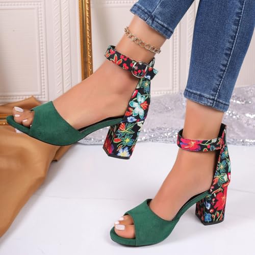 Women's Floral Print Open Toe Block High Heels Summer Party Weddings Womens Sandals2