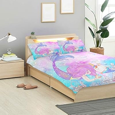 ZOEO Girls Mermaid Twin Bedding Set Pink Blue Unicorn Magic Cat Bed Sheets Sets Cartoon Bedspreads Cute Duvet Cover Set… 51F1J7WbrZL. SS400