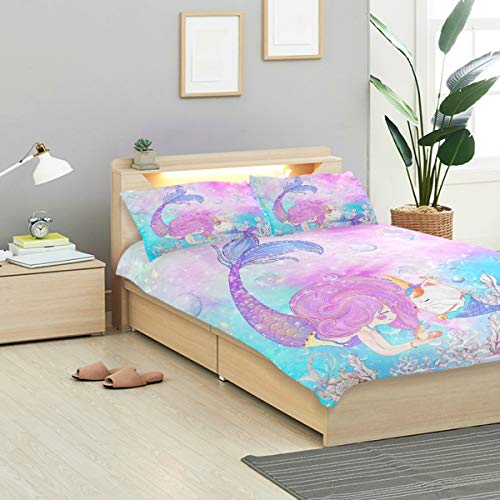 ZOEO-Girls-Mermaid-Twin-Bedding-Set-Pink-Blue-Unicorn-Magic-Cat-Bed-Sheets-Sets-Cartoon-Bedspreads-Cute-Duvet-Cover-Set-3-Pieces-for-Teens 51F1J7WbrZL