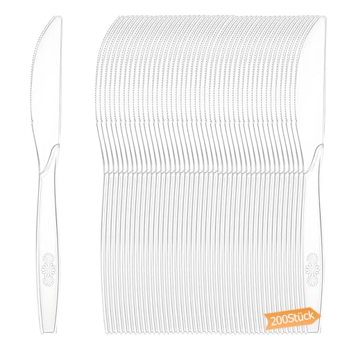 Coztie Plastikbesteck, 200 Stück Plastikmesser, Party Besteck, Premium Plastik Messer, Wiederverwendbar robust plastik Messer für Familie Partys...