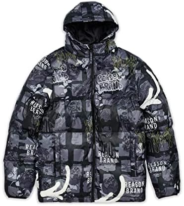 Reason Jackets For Men, Warm Insulated Travel Windbreaker, Popeye Wham Allover Print Winter Puffer Jacket (GREY,Size L)