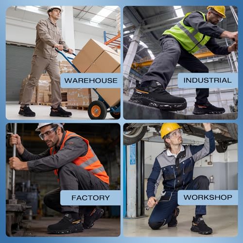 Image of Steel Toe Shoes for Men Lightweight Safety Work Shoes with Kevlar Puncture Resistant Midsole Comfortable Low Top Work Shoes for Warehouse Factory Light Construction