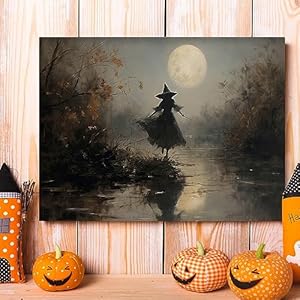 SKYSUKEY Halloween Decoration Wall Art, Witchy Farmhouse Prints, Witch Wall Art, Wicca Rustic Print, Home Decor for Wiccan, Framed for Party Decoration, 12"x16" SKYSUKEY Halloween Decoration Wall Art Witchy Farmhouse Prints Witch Wall Art Wicca Rustic Print Home Decor for Wiccan Framed for Party Decoration 12×16