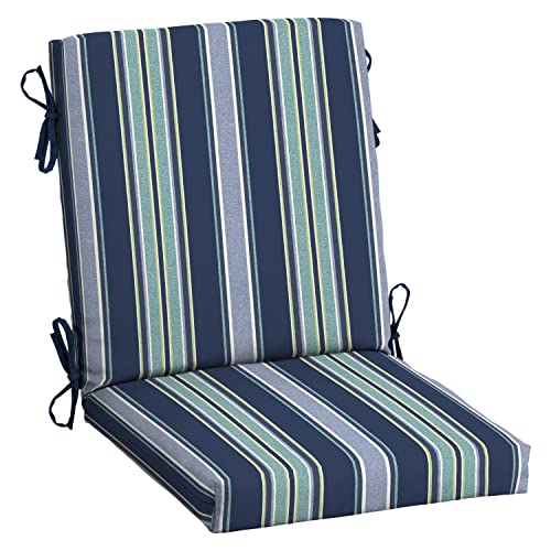 Image of Arden Outdoor Midback Chair Cushion, 18 x 16.5, Water Repellent, Fade Resistant 18 x 16.5, Sapphire Aurora Blue Stripe