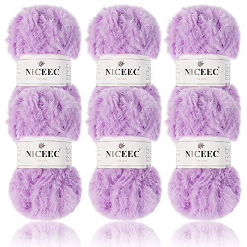 Image of NICEEC Faux Fur Yarn Super Soft, Chunky & Fluffy, Eyelash Yarn for Crochet & Knitting(Total Length 210yds /10.6oz) - Light Purple /300g