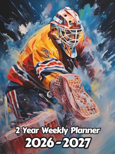 Oil Painted Ice Hockey 2 Year Weekly Planner 2024-2025: 104 Week Calendar | Gift For People Who Love Goaltenders, Winter Sport Lovers | For Back To ... Work | 8.5 x 11 Inches | 211 Pages | v2