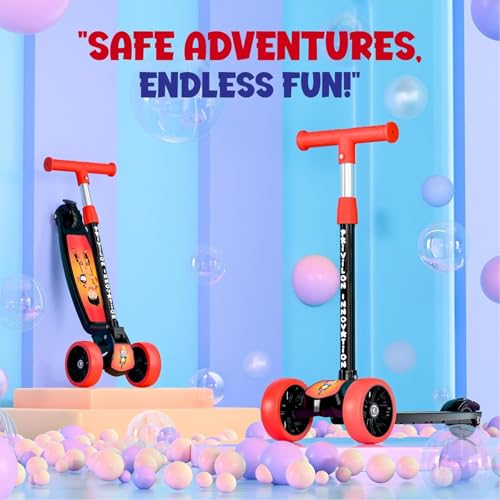 Image of Hardware Foldable Kick Skating Scooter for Kids 3+ Years | Adjustable Height & Strong Frame | Durable PVC Wheels | Outdoor Fun Ride, 50Kg Capacity (Red) (RED)