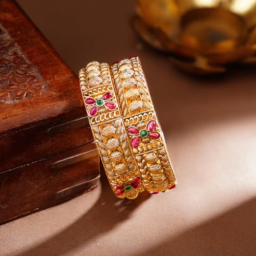 Image of Rubans Gold Plated Set of 2 Bangles Handcrafted Traditional Stylish Trendy Jewellery Gift for Women & Girls