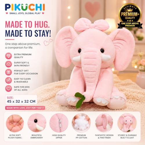 Image of Luxury Premium Elephant Plush Soft Toy, Pink, 45 CM