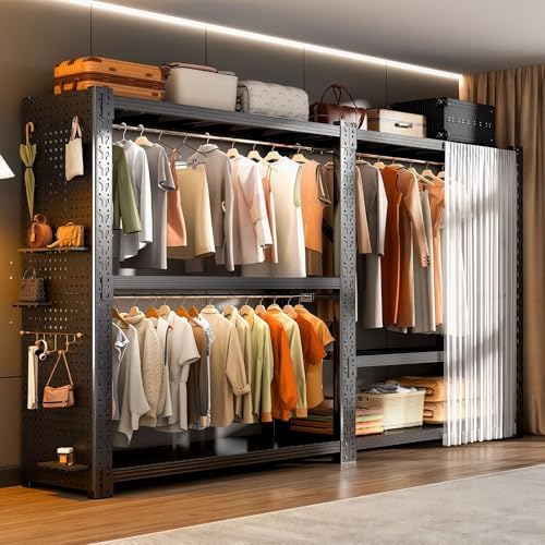 Rental Friendly Closet Organizer - Easy Assembly 5-Tier Wardrobe with Zippered Cover & Storage Shelf, Freestanding Clothes Rack for Bedroom, 500Lbs Capacity, No Tools Needed (Black)