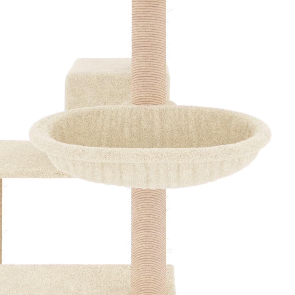 Kratzbaum mit Sisal-Kratzsäulen Creme 82,5 cm - Alles-in-einem Katzenturm mit Kuschelhöhle, Liegemulde und Korb - Stabiles Katzenmöbel aus Holzwerkstoff und weichem Plüsch