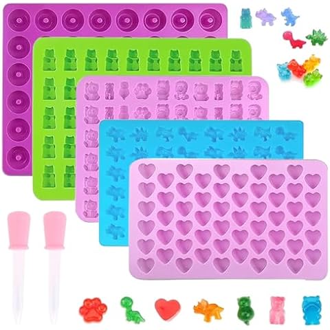 5PCS Silicone Gummy Candy Moulds with Droppers Cover