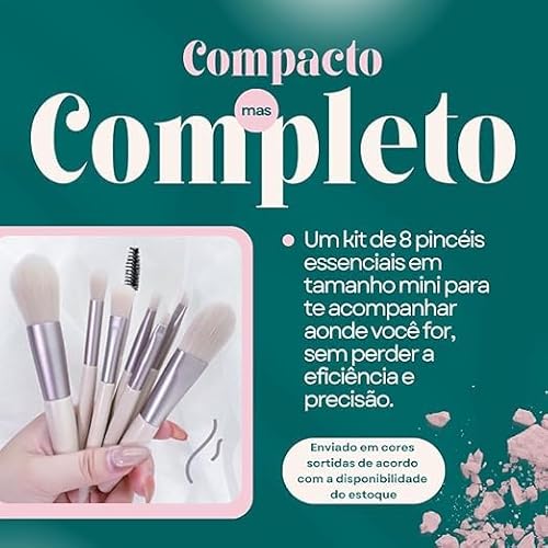 Combo de 8 Mini Pincéis Para Maquiagem + Estojo Transparente - Cerdas Sintéticas e Macias - Tamanho