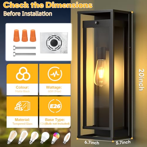 Image of 20in Large Outdoor Wall Light Dusk to Dawn Sconce Exterior Lighting Fixture