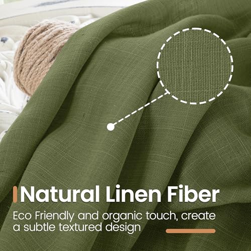 Image of BGment Green Linen Curtains 48 Inches Long for Short Bedroom - Semi Sheer Light Filtering Window Drapes with Rod Pocket Textured Lightweight for Dining Living Room, 2 Panels Set, Each 42 Inch Wide