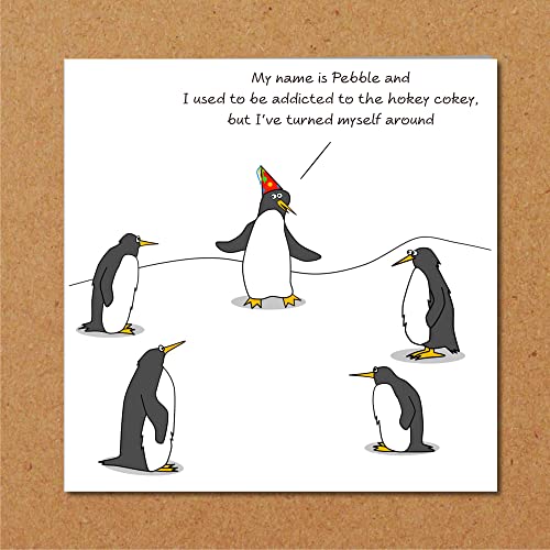 Funny Penguin Birthday Card - Cartoon Penguins in Addiction Meeting - Used to Be Addicted the Hokey Cokey - Greeting Card for Friends Mum Wife Aunty Father Family - Amusing Humour for Animal Lovers - Image 2