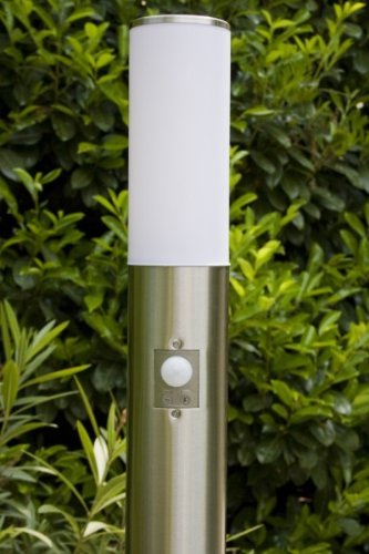 Lampada da esterno Caserta con rilevatore di movimento, lampada a base moderna in acciaio inox, luce di percorso 110 cm, lampada da giardino, E27, illuminazione da giardino IP44, senza lampadina/e