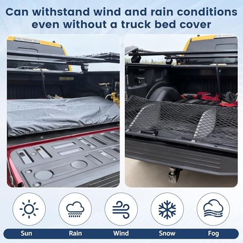 Flyvaroo Full-Size Pickup Truck Cargo Box Organizer, Tail Box Storage Box Compatible with Truck Bed, Divider Truck Organizer with Net and Rain Cover, Black (56 inch)