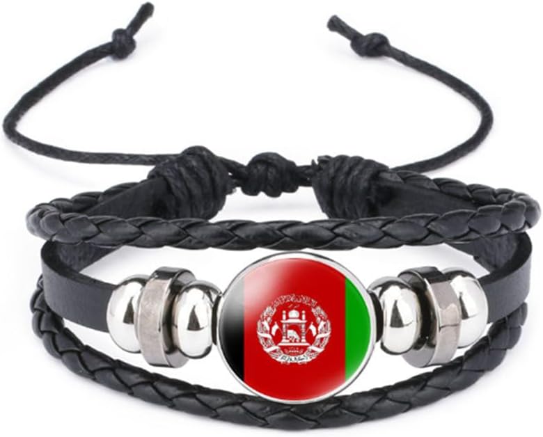 vmcoatdu World Many National Flags Bangle Retro Alloy Leather Bracelet for National Flag Braided Rope Bracelet Bangle