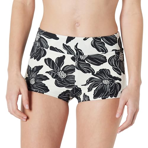 Amazon Essentials Womens Boy Short Swim Bikini Bottom with Full Coverage Cream Black Floral Small